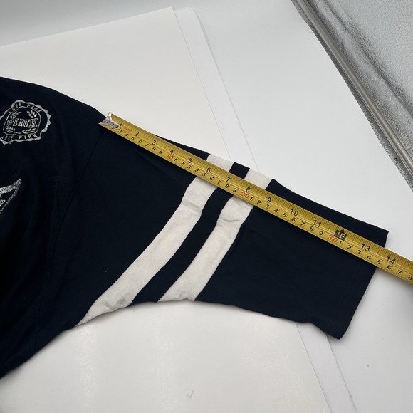 Victoria's Secret PINK Black Crew Neck 3/4 Sleeves Bling Sequin Logo T-Shirt Med - Picture 5 of 14